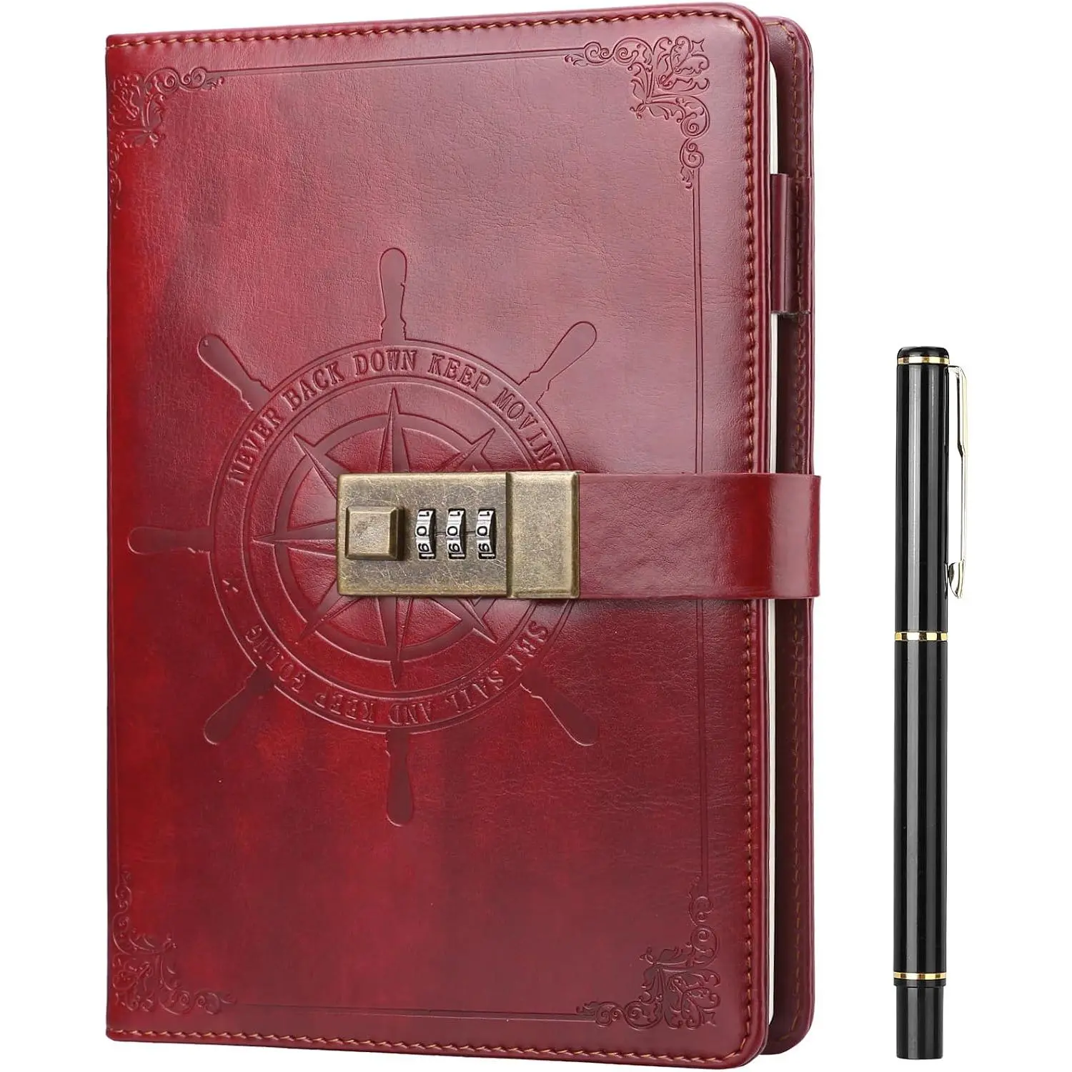 Diary with Lock, Refillable Journal with Lock Diary Organizer with Pen,  Faux Leather A5 College Ruled Lined Pages Locking Journal Notebook,  Red