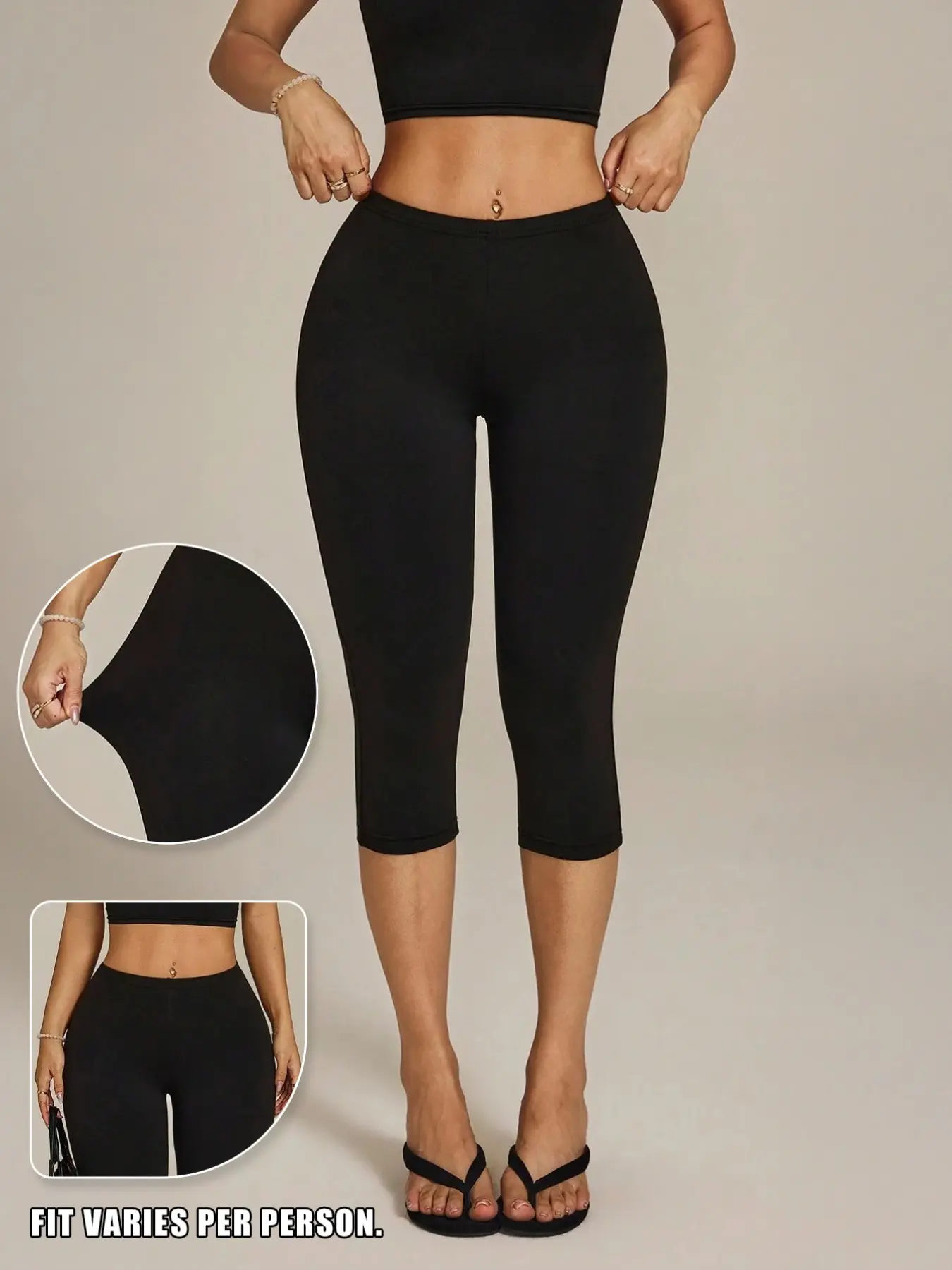 Women's High-Waisted 3/4 Length Leggings, Fit, Waist-Cinching Shape, Slimming Compression, High Elasticity, High Stretch Legwear
