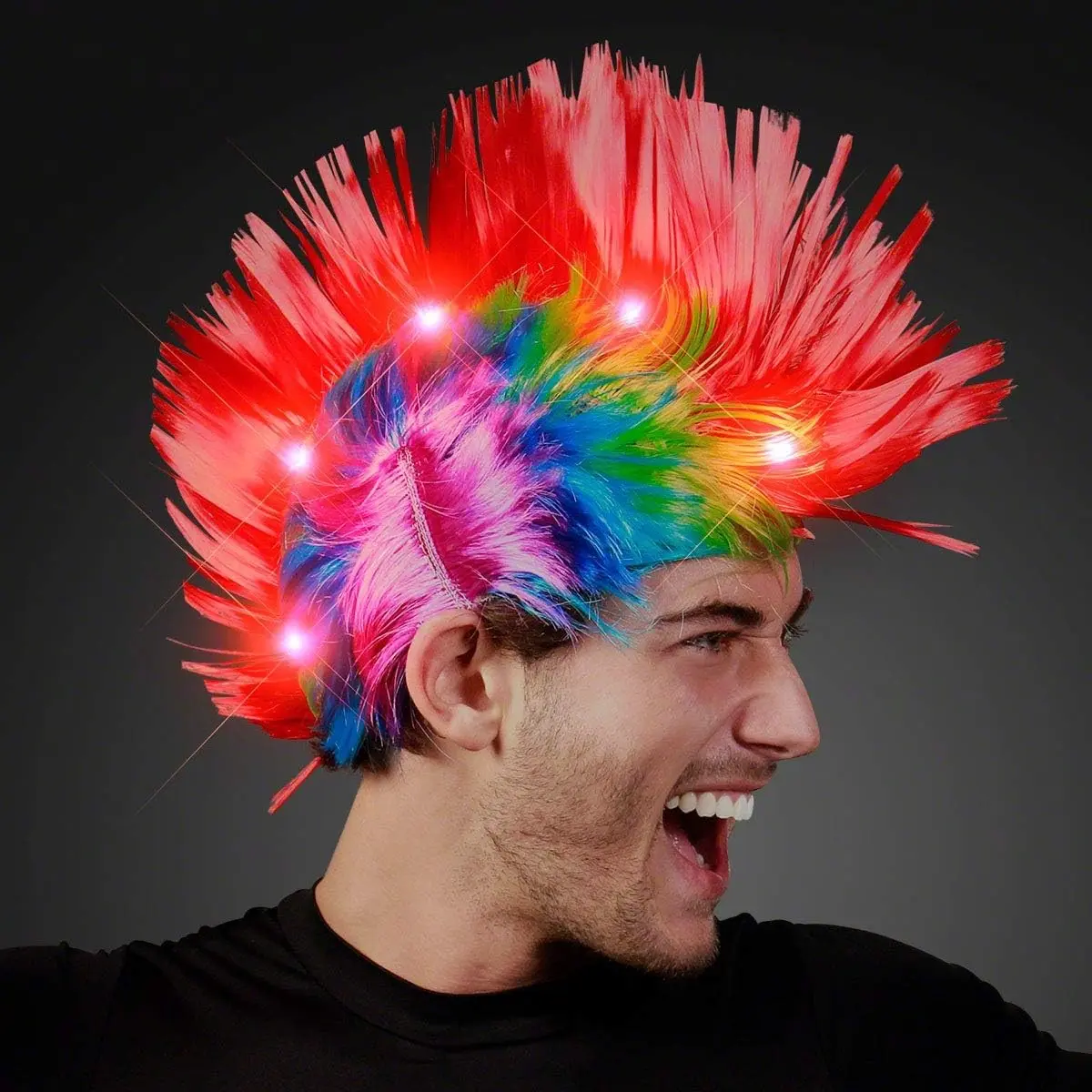 Punk Rock Mohawk Light-Up Wig with Blinking Red LEDs(Gift)