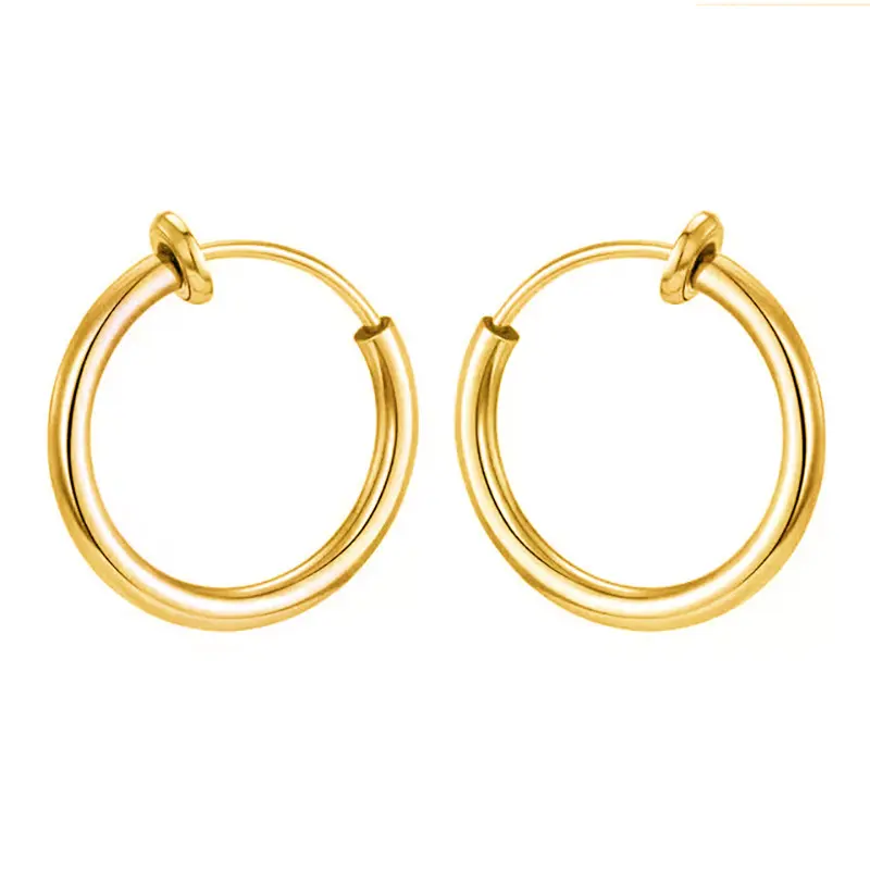 Unisex Clip On Hoop Earrings, No Piercing Stainless Steel Ear Cuffs, Hip Hop Streetwear Jewelry for Men & Women