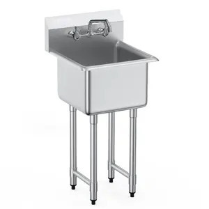 VEVOR Stainless Steel Prep Utility Sink, 1 Compartment Free Standing Small Sink Include Faucet legs, 27x41 Commercial Single Bowl Sinks for Garage, Restaurant, Kitchen, Laundry