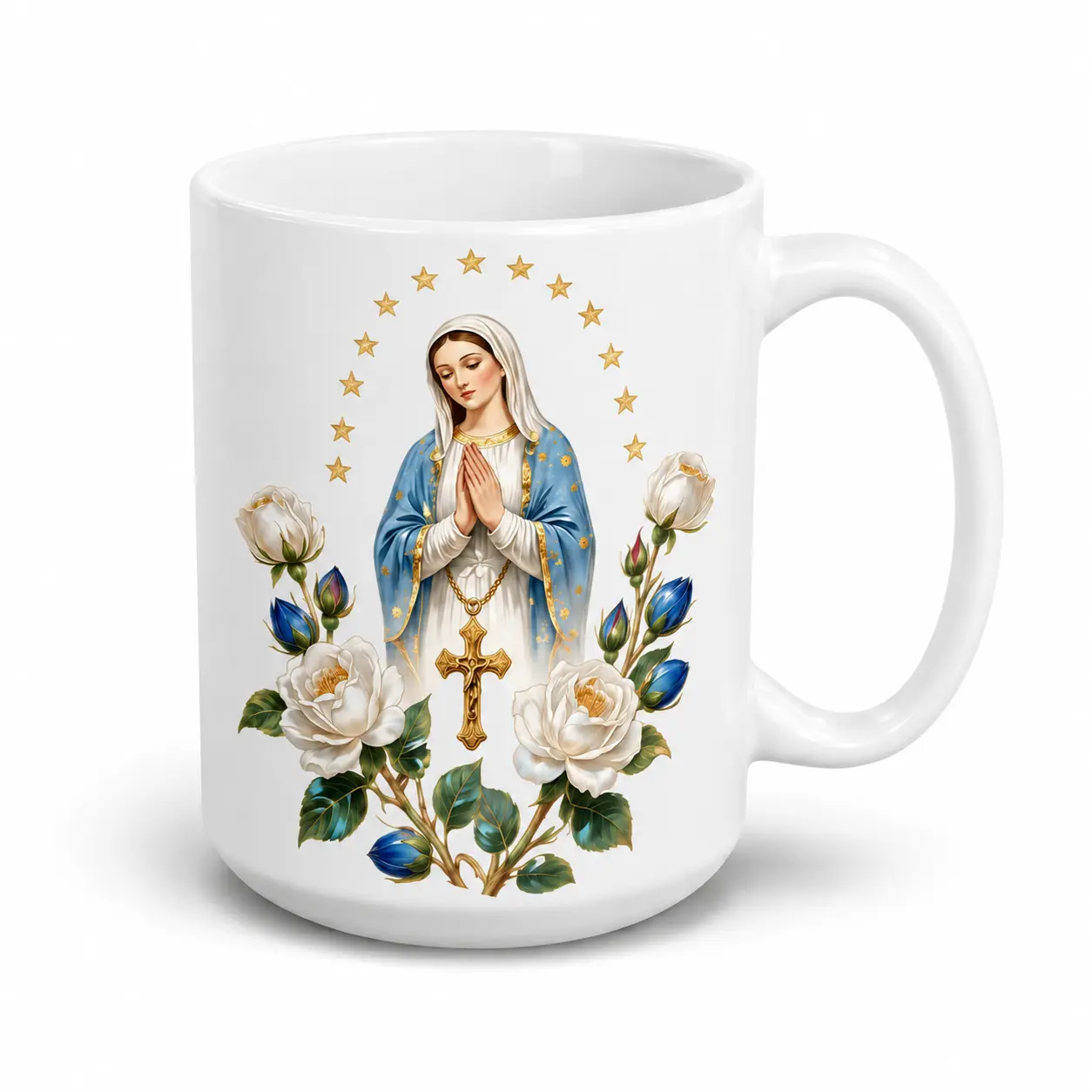 Classic Printed Virgin Mary Shaped Ceramic Mug - 11oz/15oz Catholic Prayer Drinkware, Religious Christian Gift for Women Mom
