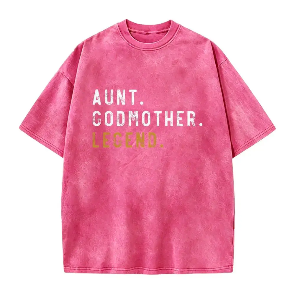 Casual Cotton Short-Sleeve Round-Neck Aunt Godmother Legend Vintage Washed T-Shirt, Funny Godparent Gift for Godmama Sister-In-Law, Baby Shower Outfit, Shortsleeve