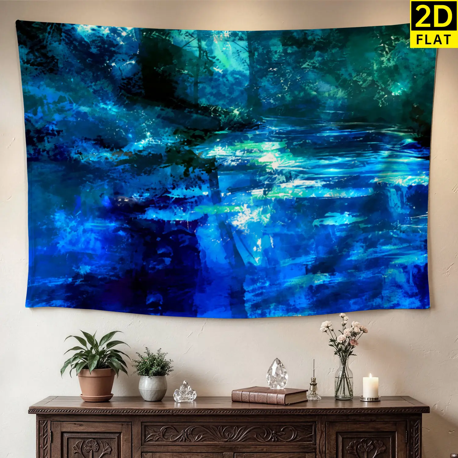 Mystic Blue Forest River Landscape Wall Tapestry - Large Horizontal Printed Polyester Wall Hanging, No Installation Required, Indoor-Outdoor Home Decor Artwork for Living Room, Bedroom, Family Gift, Decor Accessories, Wall Decor