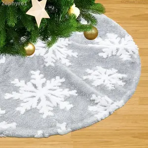 Small Christmas Tree Skirts 24 inch Grey White Xmas Tree Skirt Snowflakes Tree Skirts Fluffy Double Layers Mini Tree Skirt for Holiday Home Party Xmas Tree DecorationZephyroCC29HandyToolPro