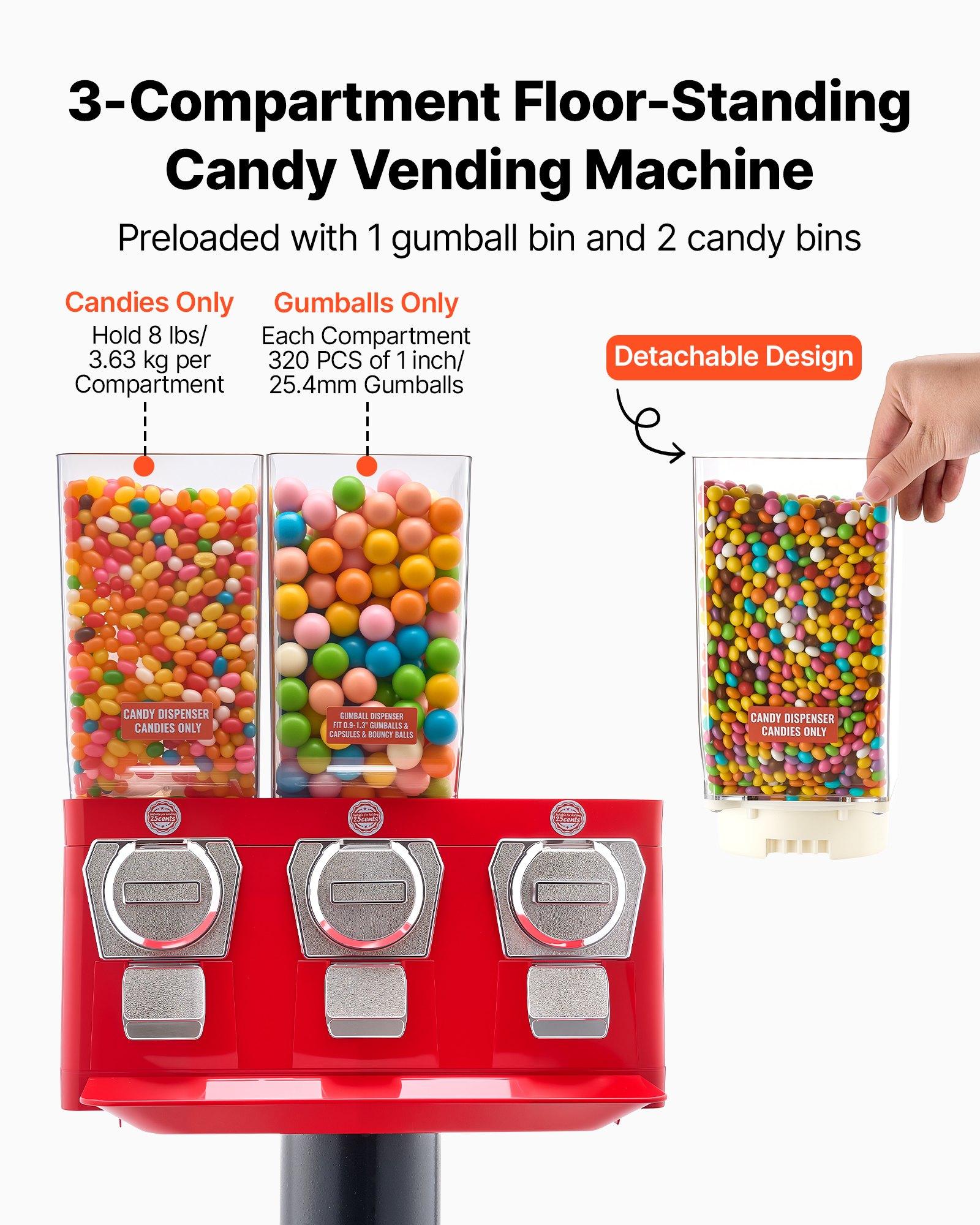 VEVOR Candy Vending Machine, Triple Compartment Candy Vending Machine ...