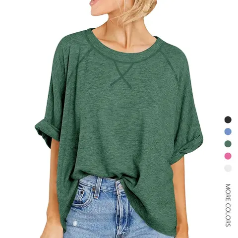 Women's Casual Oversized Baggy Short-Sleeve Crewneck T-Shirt - Soft Breathable Comfortable Fabric, Cute Clothes for Everyday Wear & Maternity Fit