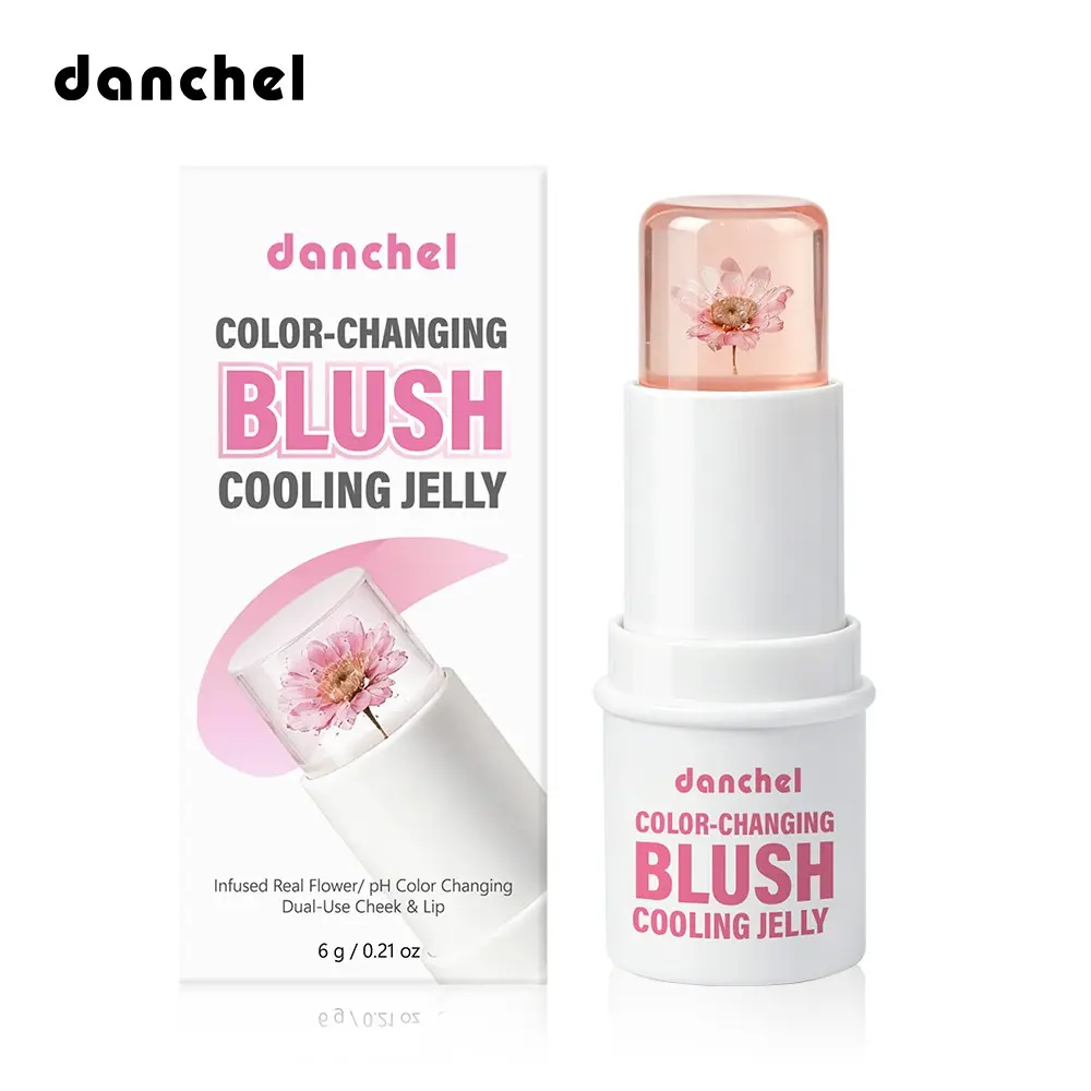 Danchel Flower-Infused pH Color-Changing Jelly Blush, Lip and Cheek, Clear Jelly with Real Dried Flower, pH & Temperature-Activated for Custom Flush, Lightweight Multi-Use for Cheeks & Lips, Natural Long-Lasting Glow, Ideal for Daily Wear & Date Looks