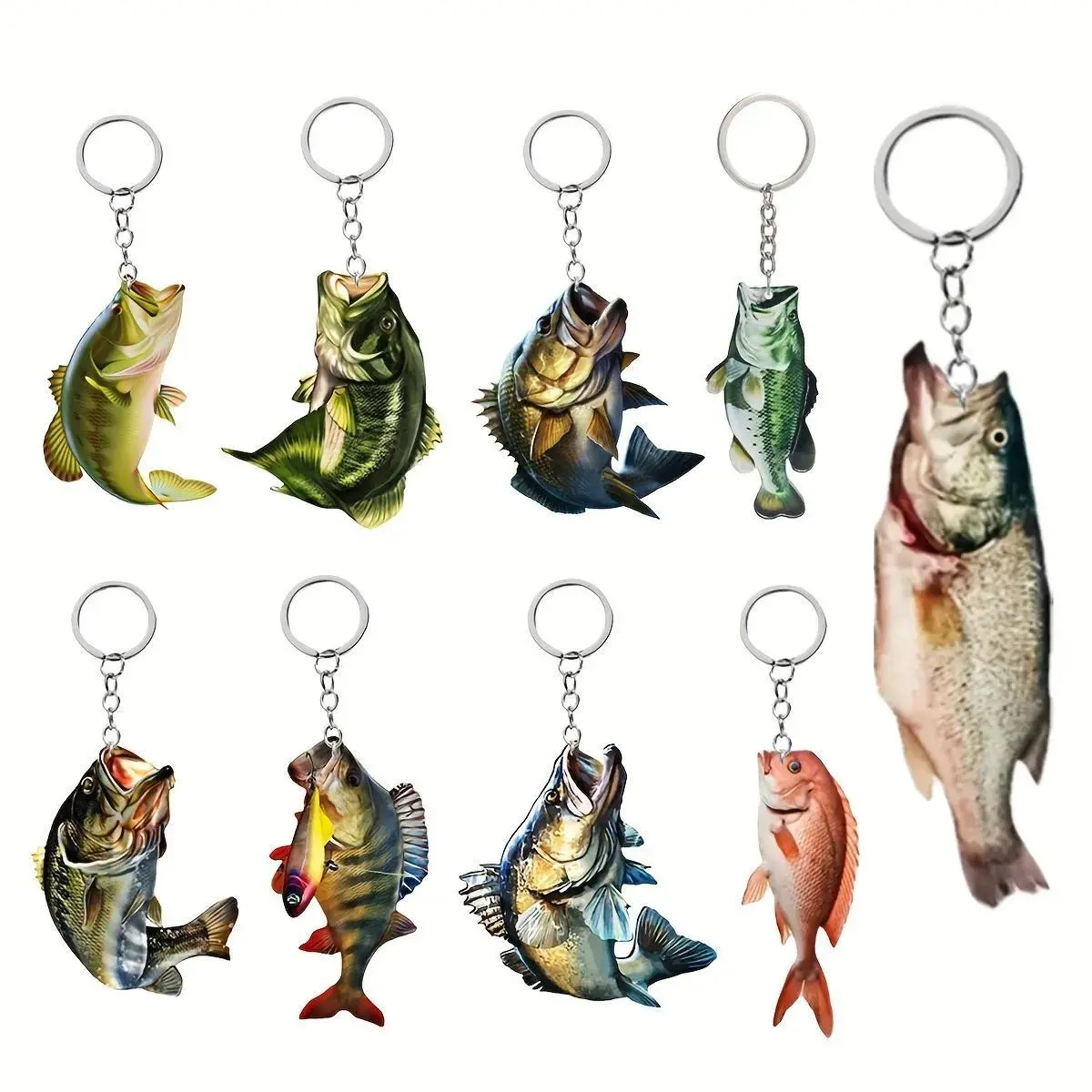 Fun Acrylic Fishing Lover Keychain Accessories Bag Fish Pendant Fisherman Ocean Key Chain Ring Keyring Jewelry Fans Fisher Gifts