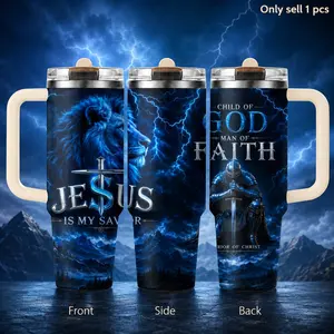 Faith Warrior 40oz Vacuum Tumbler – 3rd Gen Stainless Steel Insulated Flask with Handle & Straw Lid, Leak-Proof Travel Mug for Water, Coffee, Gym, Office, Car Cup Holder, Inspirational Gift for Christians