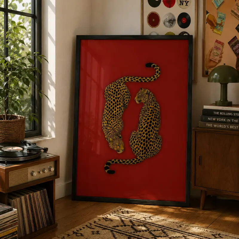 Leopard Wall Art, Vintage Cheetah Poster, Retro Y2K Aesthetic, Maximalist Animal Print Decor, Bold Leopard Art, Room Decor