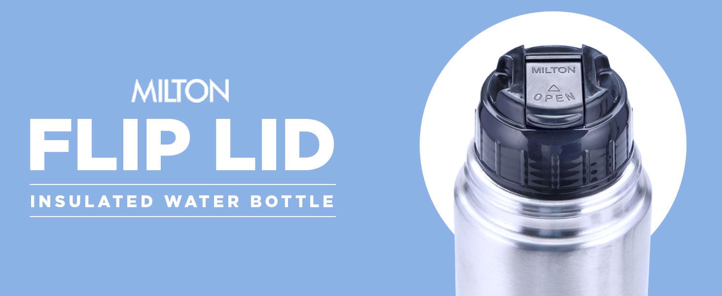 Milton Thermosteel Flip Lid 1000, Double Walled Vacuum Insulated Thermos 1000 ml |   34 ounces |   1 Ltr |   24 Hours Hot and Cold Water Bottle with Cover, Stainless Steel, BPA Free,Leak Proof |   Silver