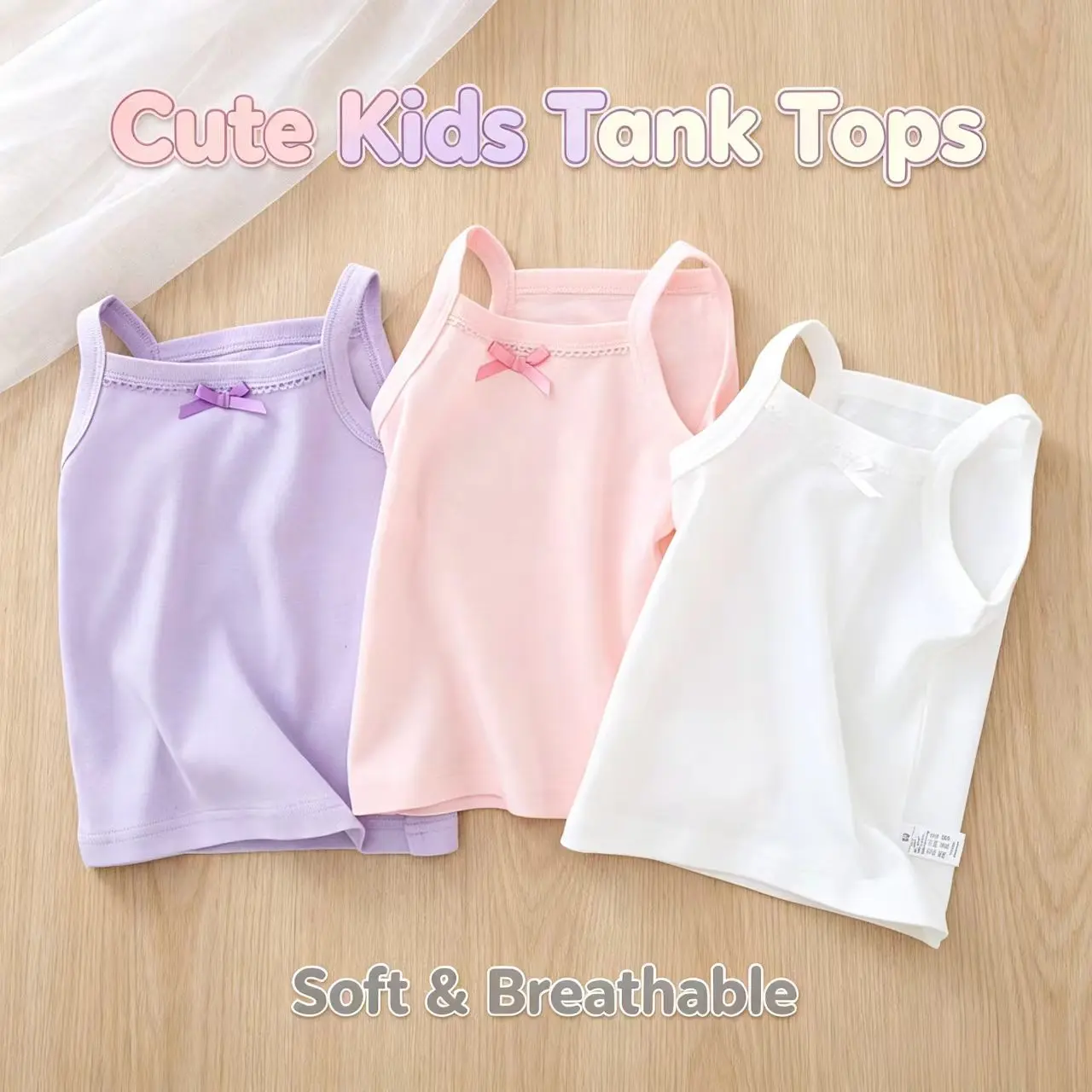 Girls' 3-Pack 100% Cotton Fitted Solid Spaghetti Strap Camis, Eyelet Mesh Bow Detail Breathable Layering Undershirts for Daily Wear & Outdoor Play, Toddler Youth Underwear Size 7-8y/130, 100-150 White Summer, Lightweight Girls' Tanks & Camis