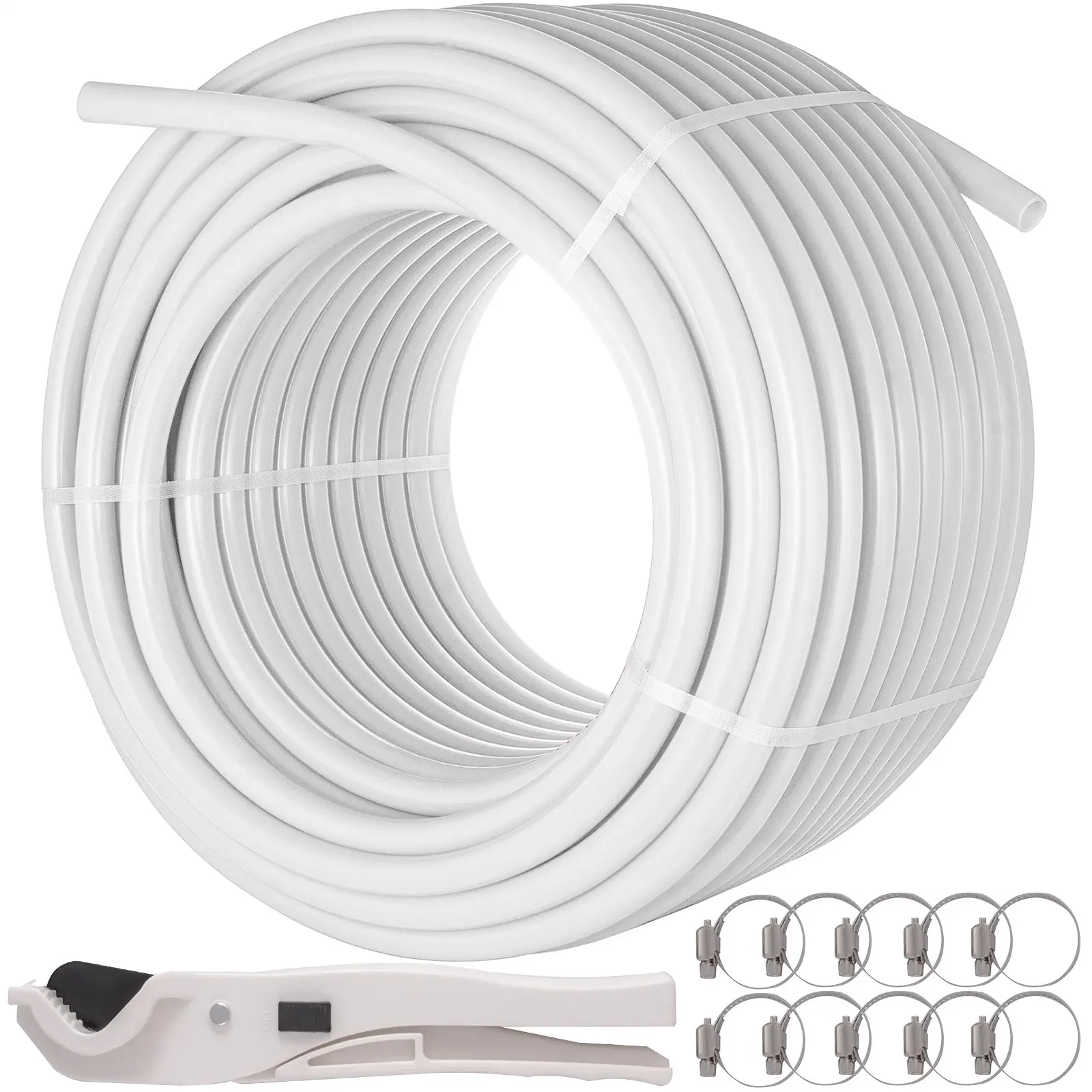 【Summerfinds】VEVOR Non-Barrier PEX-B Tubing, 3/4 Inch 300 Ft White PEX Pipe with 10 Clamps, EVOH Radiant Heat Floor Plumbing Pipe, Durable Flexible for Residential Use (-47 to 230℉, 0.66 Outside Diameter, 101-108psi at 95℃)