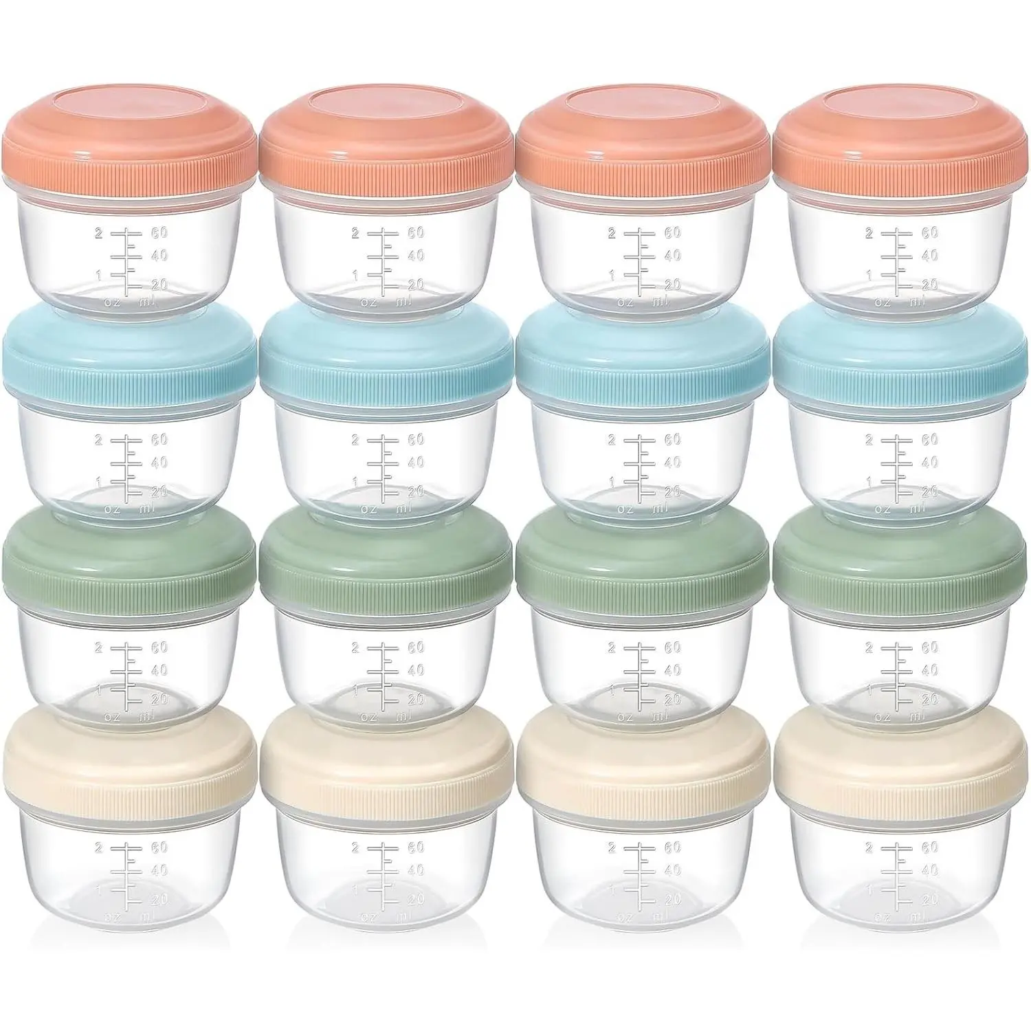 [16 Pack] 4 oz Small Containers with Lids, Reusable Plastic Jars for Snack and Puree, Salad Dressing Container to Go, Deli Containers, Freezer Baby Food Containers, Dishwasher Safe, BPA Free