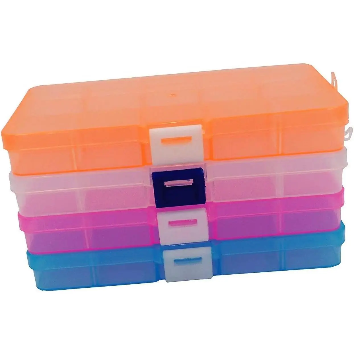 4 count 10 Grids 5 Inch x 2.5 Inch Adjustable Small Removable Clear Plastic  Organizer Divider Storage Box  Earring Tool Containers (4pack(10-Grid))
