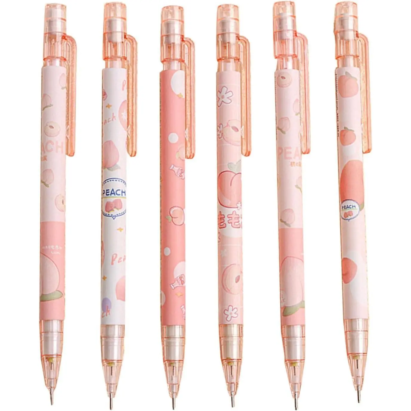 6 count Mechanical Pencils with Eraser,Cute Mechanical Pencils With Top Peach Automatic Stationery  Peach Automatic School Office ,Writing and Correction Supplies