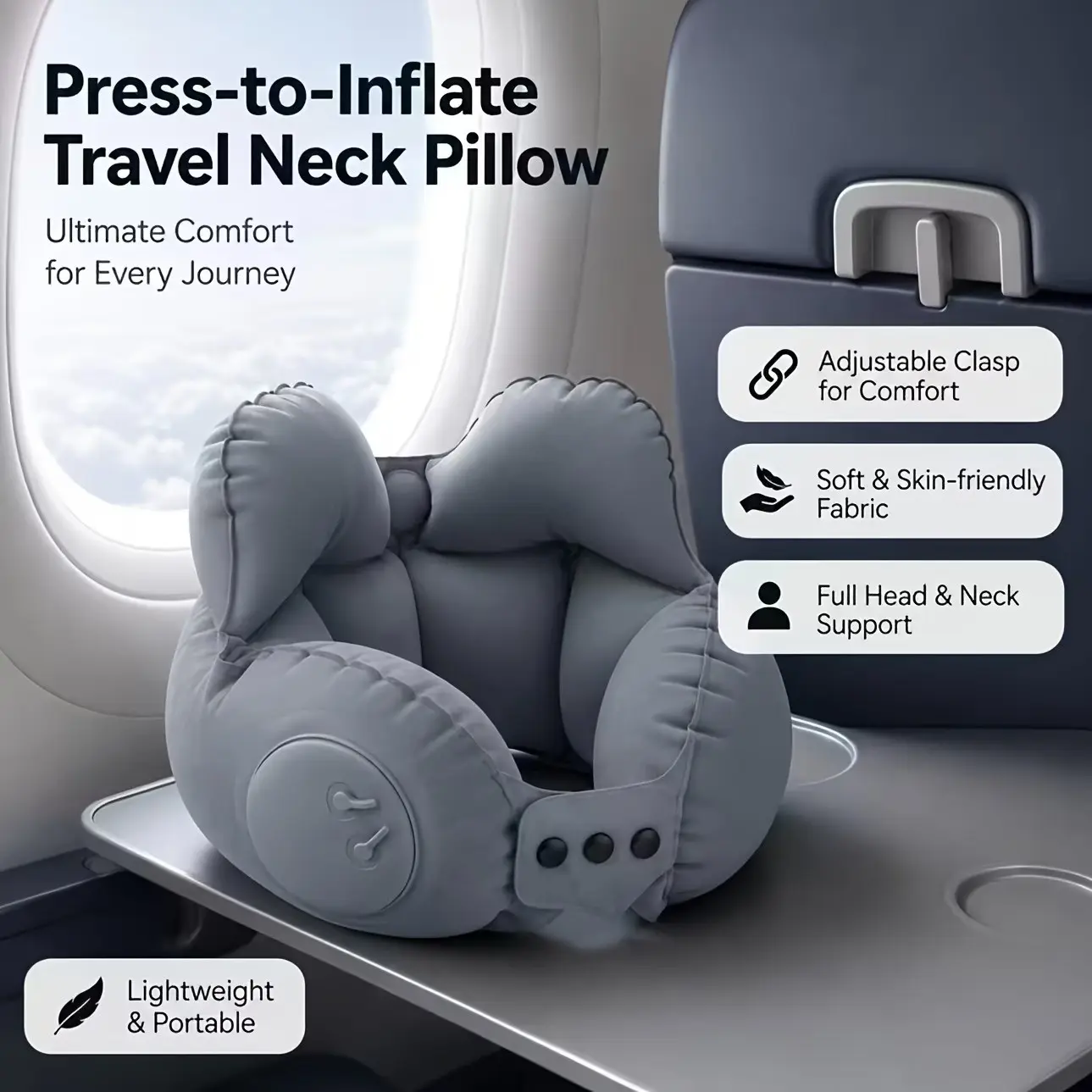 Compressible Inflatable Neck Pillow, Portable Travel Neck Support Pillow, Aircraft Dedicated Inflatable Neck Rest Cushion