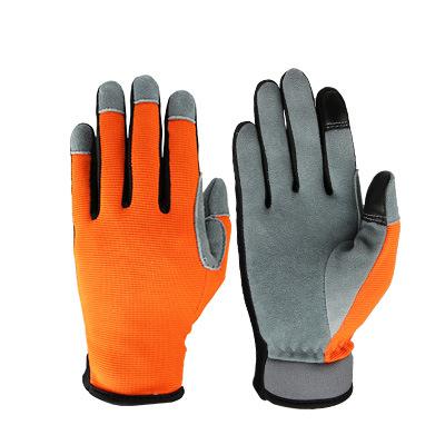 Touch screen gardening garden gloves stab-resistant wear-resistant outdoor camping protective cowhide gloves welder labor insurance gloves