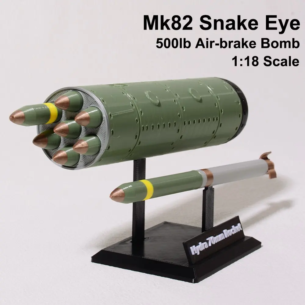 1:7 Scale Replica 70mm Rocket and Rocket Pod Non-Functional 3D Printed Model with Display Base - Durable PLA Plastic, Realistic Military Green Finish; Ideal for Collectors, Reenactors, Prop Makers, or Military History Enthusiasts