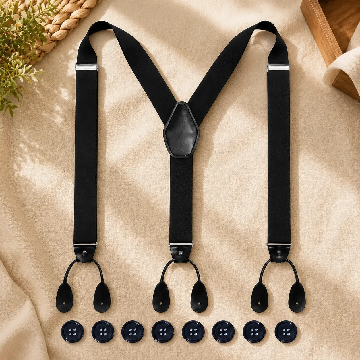 Hidden Button Suspenders for Men Y Back Elastic Tuxedo Braces with Leather Loops Heavy Duty Trouser Support