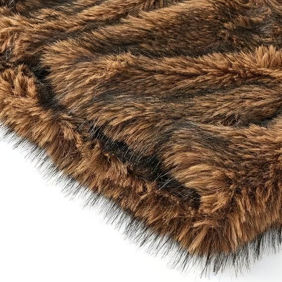 Women's Short Faux Fur Jacket - Brown Winter Coat with Pockets, Collar & Single-Breasted Closure, Hand Washable Synthetic Outerwear for Casual & Business, Short-Length Warm Coat - Fall/Winter Blazer