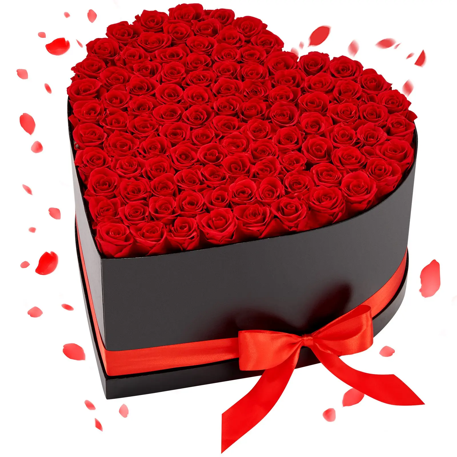 VEVOR 100-Red Roses Preserved Bouquet, Heart-Box Packaging, 100L Capacity, Lasts 3 Yrs, Room Decor Ornaments, Women's Gift for Anniversary Valentine's Day