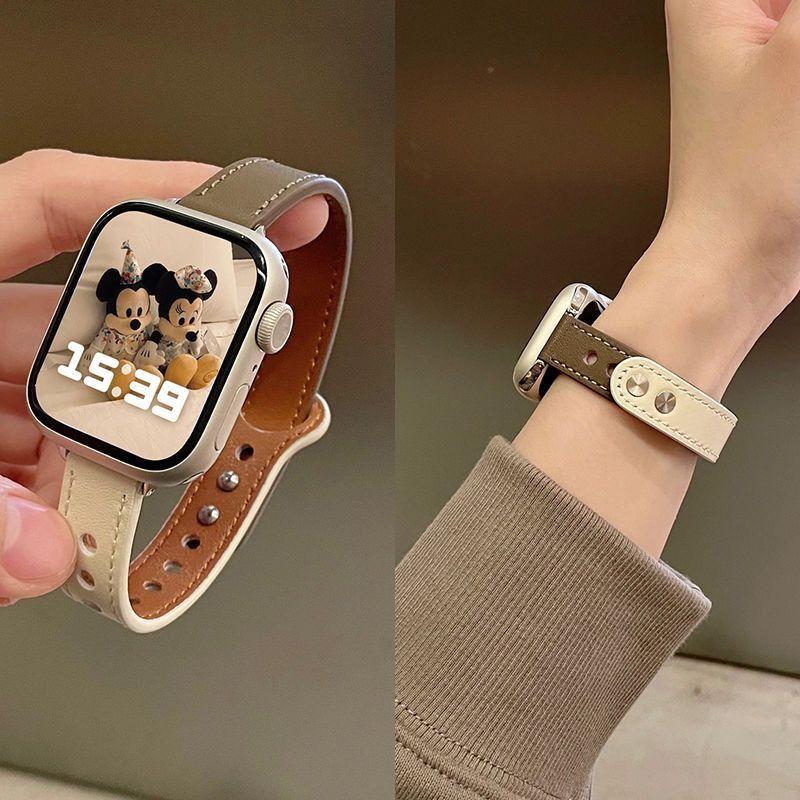 Compatible with Apple iWatch SE 10 9 Ultra 8 7 6 5 4 3 2 Watch Band Slim Genuine Leather Small Waist Women
