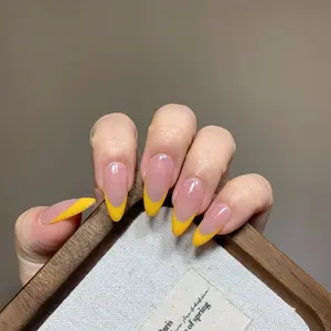 Cream Turmeric French Style — New Summer Ginger Yellow French Wearable Nail Tips That Brighten Skin Tone, Removable, Pure Handmade Nails in Instagram Style