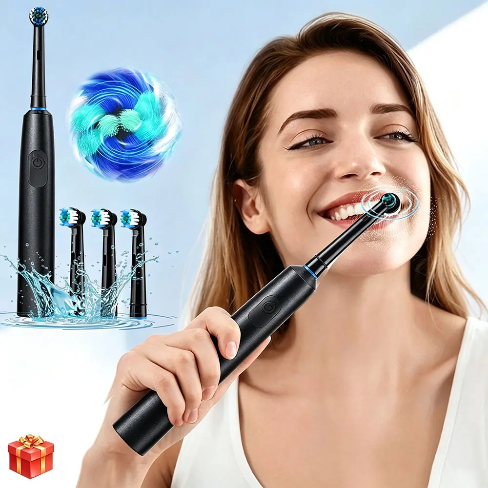 Rotating Electric Toothbrush for Adults, 5 Modes Rechargeable Power Toothbrush with 4 Replacement Brush Heads, Smart Timer, IP67 Waterproof, 30-Day Battery Life for Daily & Travel Use