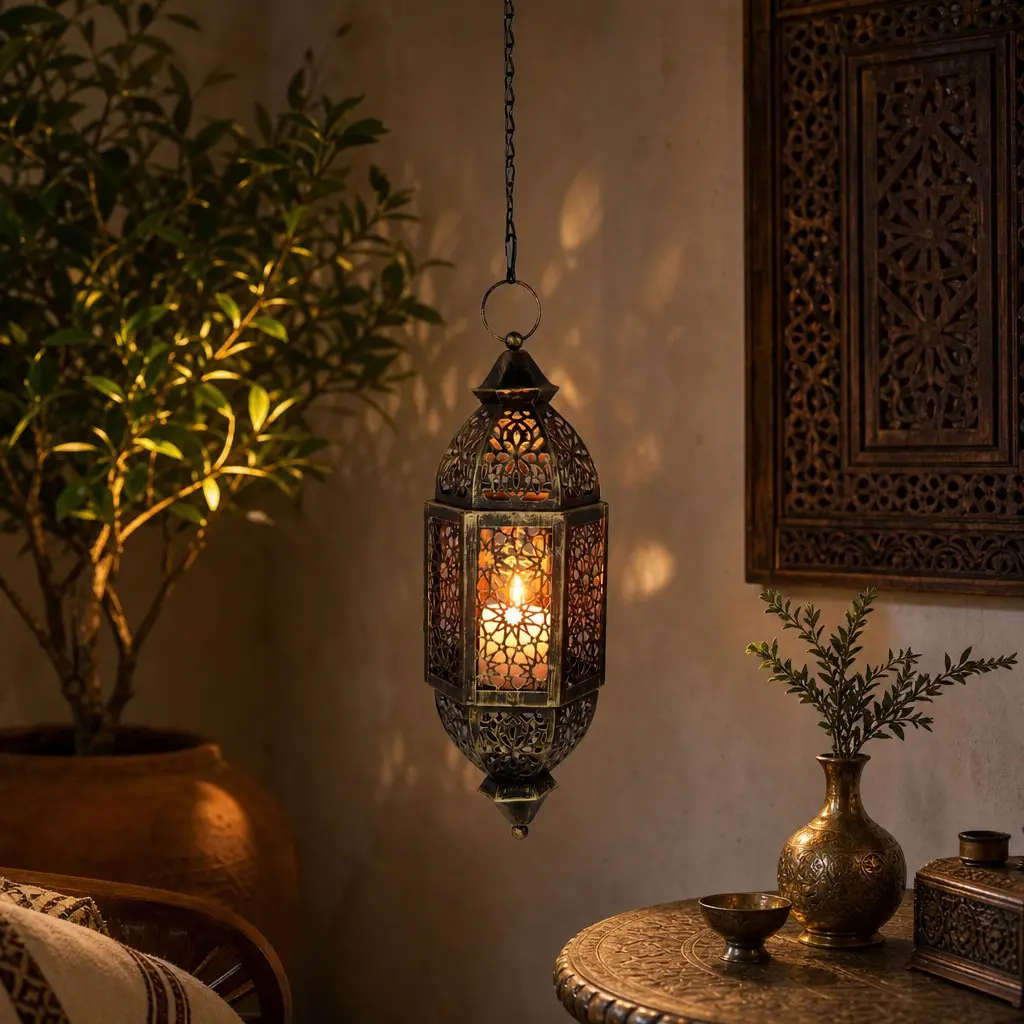 Moroccan Vintage Hanging Candle Holder Lantern, Intricate Iron Craft, Ambient Light Decor, Indoor Outdoor Garden Party Decoration