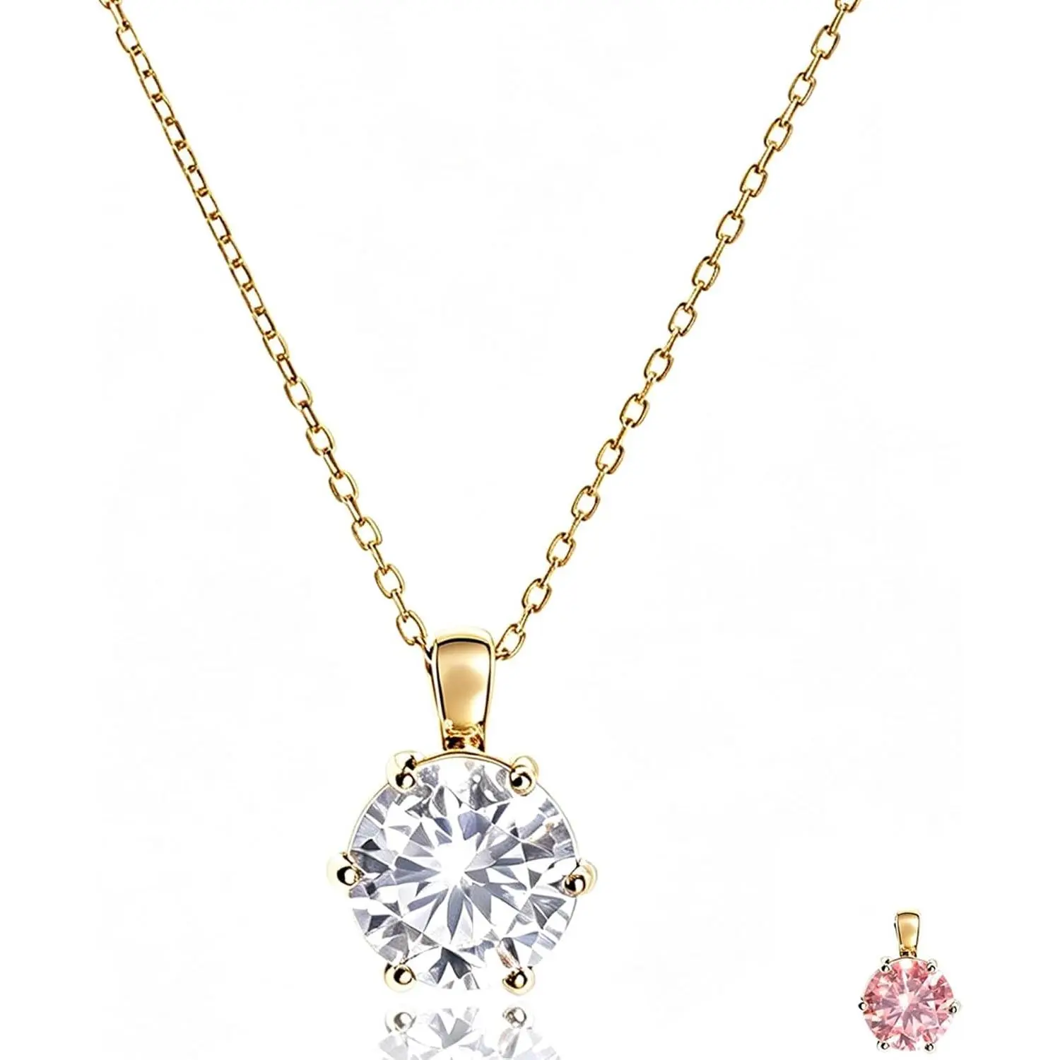 Dainty Color Change Synthetic Alexandrite Solitaire Necklace, Fashion Stainless Steel Cubic Zirconia Necklace Pendant for Women Hypoallergenic 14K Gold Plated