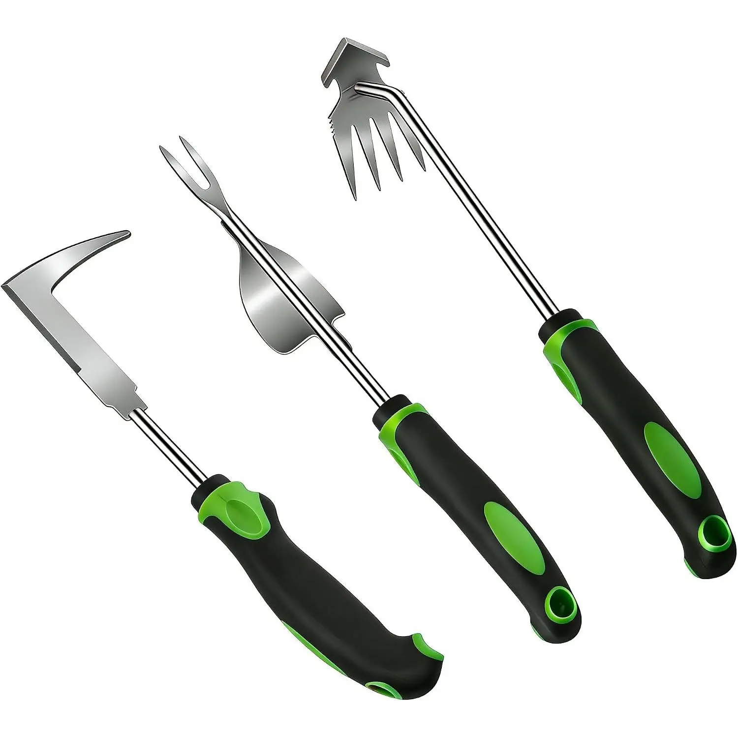 3 count Weeding Tool Set, Stainless Steel Hand Weeder Kit with Rubber Handles, Crack Weeder, Weed Puller and Crevice Tool for Lawn, Flower Beds, Sidewalk Cracks, Patio and Between Pavers