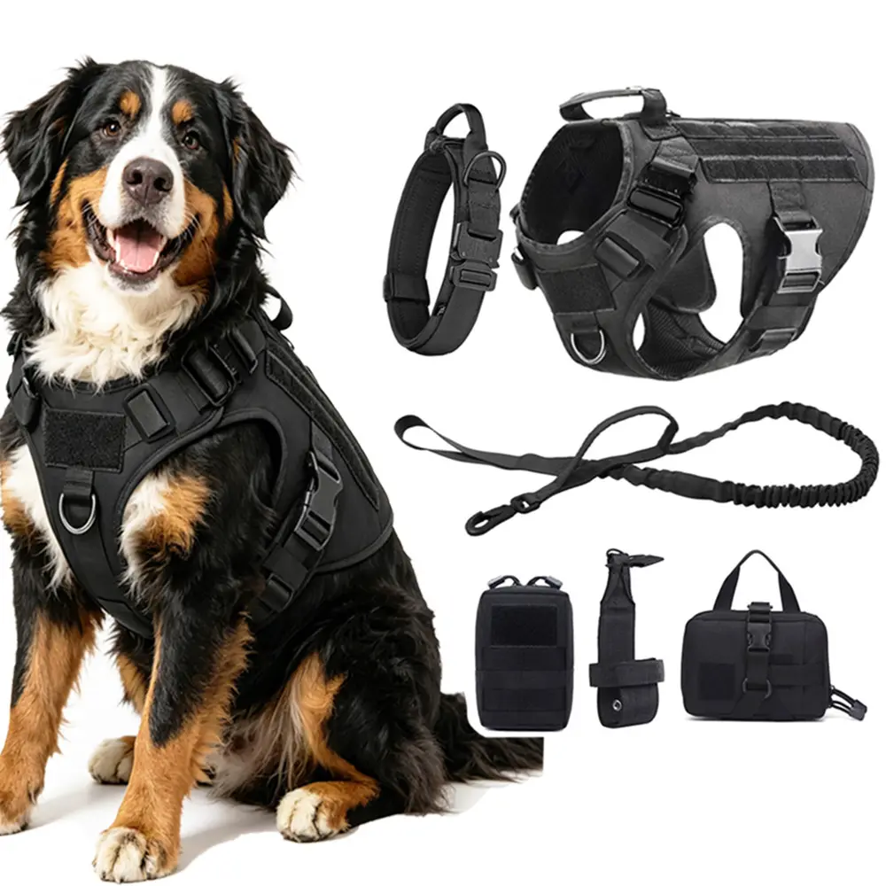 4pcs Tactical Dog Harness Set, Service Dog Vest with Collar, Leash, and Bag, Ideal for Medium to Large Dogs, Walking and Training, Harness Leash Combo