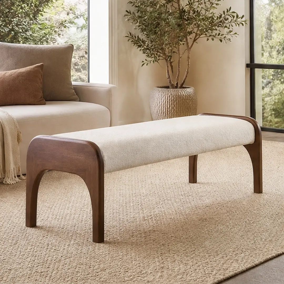 ARCH 50.25" Upholstered Rectangle Dining Bench - Modern Furniture with Plush Supportive Seat, Soft Chenille Fabric, Foam Cushion, Brown Rubber Wood Legs, 23.00 lb, Living Room/Kitchen Use, Assembly Required w/Instructions, 50.25"d x20"w x17.25"h