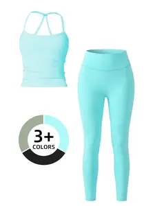 Women's Solid Color Sports Fitness Tank Top and Long Pants Set, Summer Comfortable Yoga, Casual Athletic Wear, Fitted Yoga Set