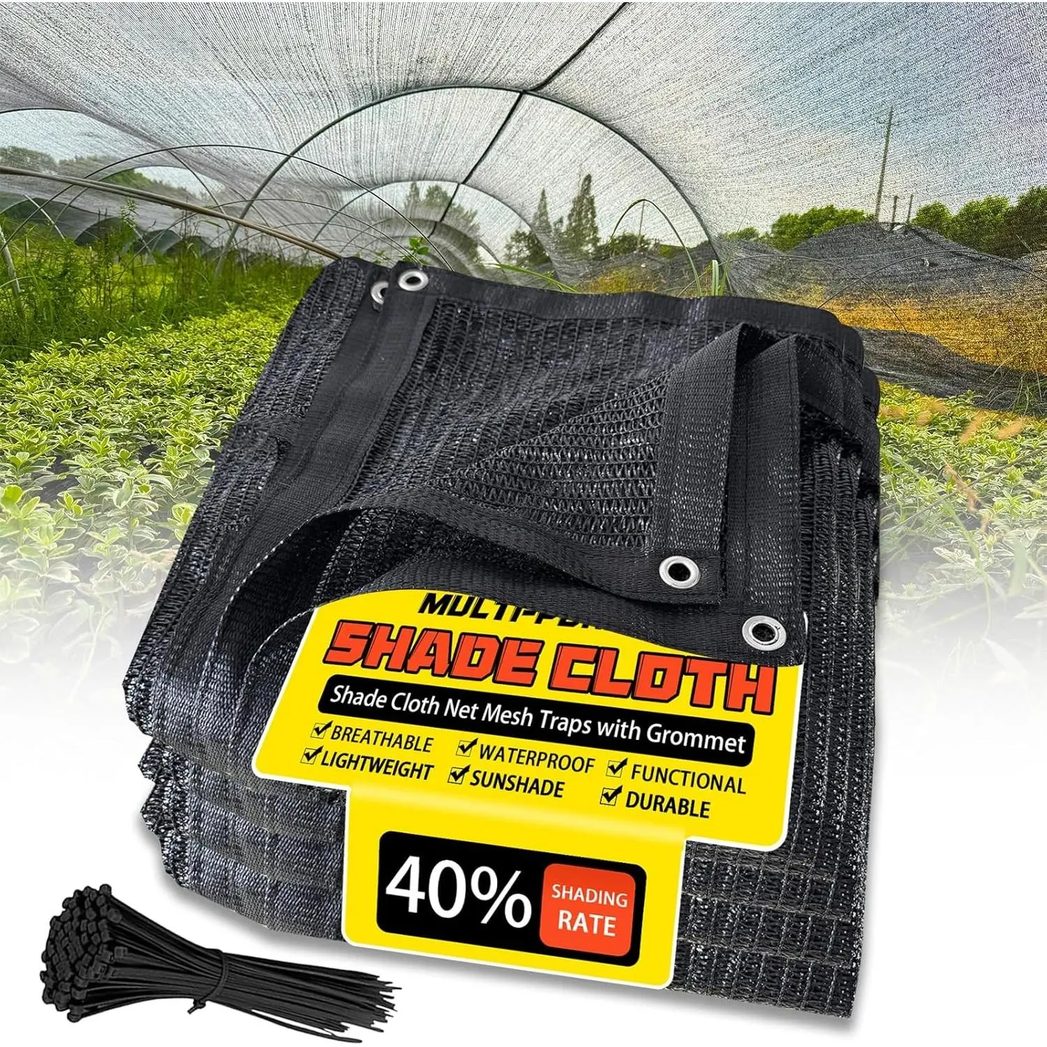 40% Shade Cloth 6.5x10 FT, Black UV-Resistant Sunblock Mesh Tarp for Garden Greenhouse Raised Beds, Vegetables & Flower Sun Shade Cover