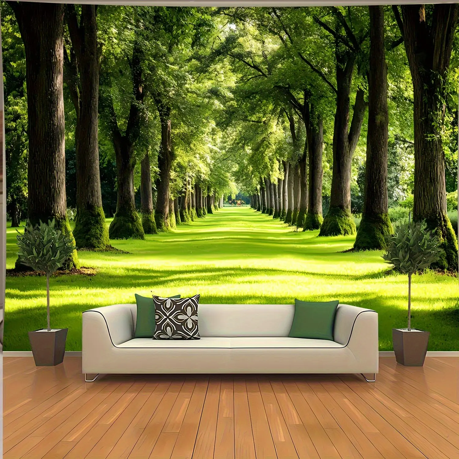 2D Flat Nature Landscape Banner | Single-Sided Polyester | Metal Grommets for Easy Hanging | Lush Greenery, Sunlight Path & Scenic Forest Wall Decor for Bedroom, Living Room, Office, Photo Backdrop & Home Decoration
