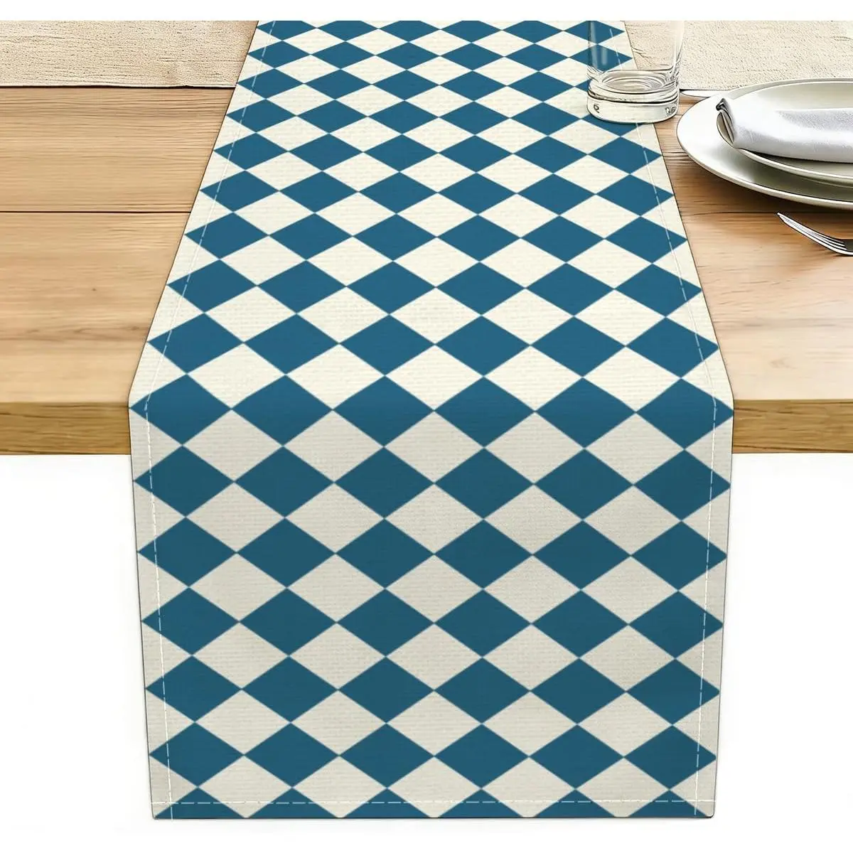 Blue White  Table Runner,  Themed Party Decoration | Long Checkered Table Decor Suppliers for   Dining Kitchen Party Octoberfest Decor, Christmas Table Runner