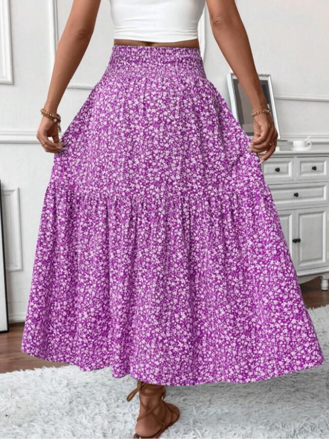 Women's Ditsy Floral Print Elastic, Boho Casual Skirts, Fashion Casual Long Skirt for Daily Holiday Vacation Wear, Ladies Bottoms for Summer