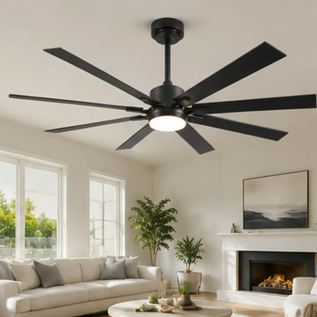 72in American Traditional Metal Ceiling Fan with Lamps - 8 Plywood Blades, Dimmable Adjustable LED, Quiet Reversible Brushless DC Motor, 6 Speeds, Remote, Timer, Efficient, Manual (72.00"w x72.00"d x15.00"h) for Living Room, Bedroom, Indoor & Outdoor Use,