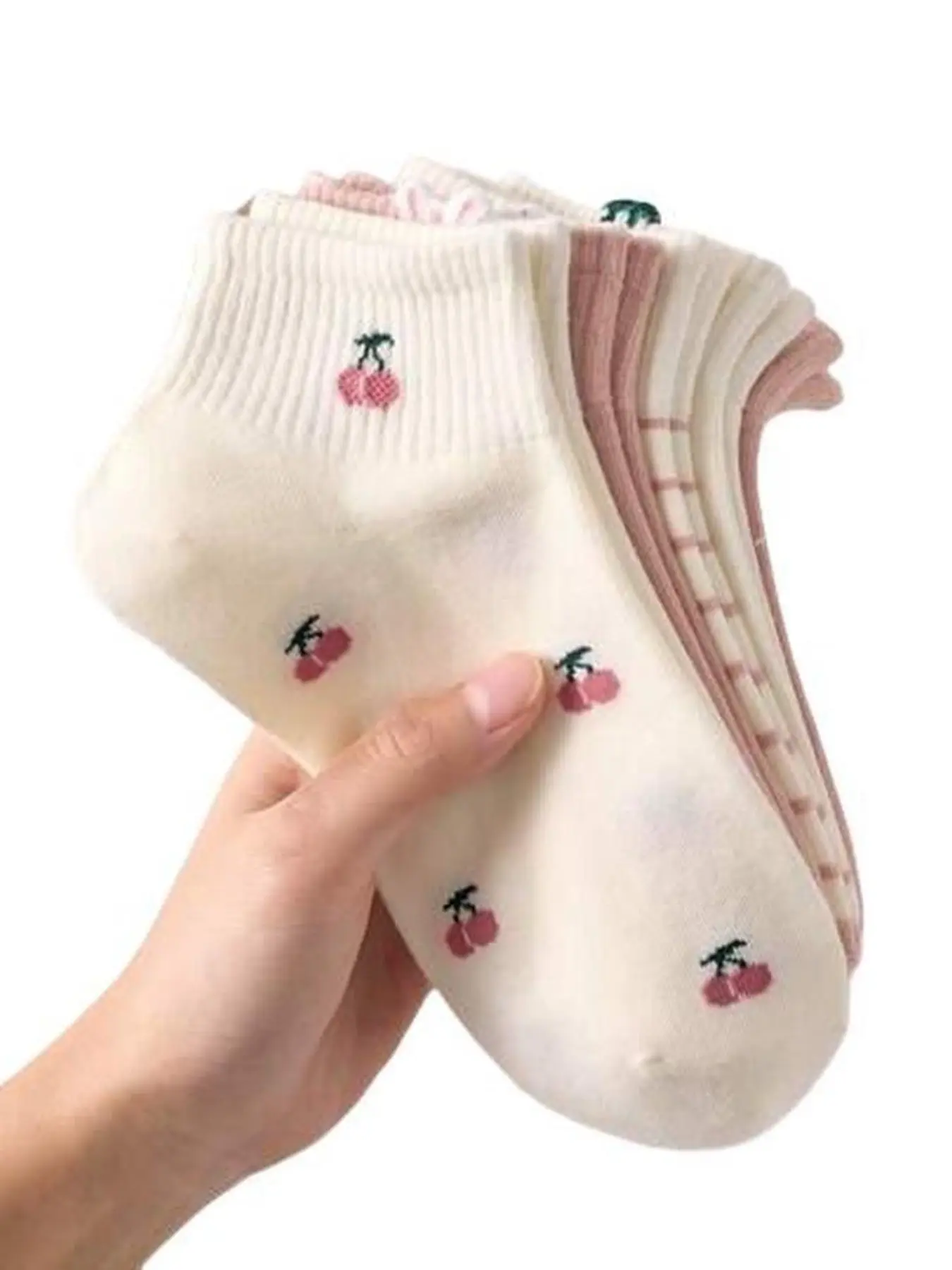 5 Pairs Women's Strawberry Cherry Short Socks, Comfortable Breathable Sweat-Wicking Low-Cut Socks, Ideal for Daily Wear, Back-To-School Season, All Seasons