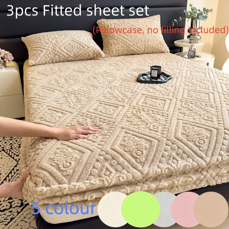3-Piece Thick Warm Bed Skirt Set, Bedroom Quilted Bedspread, Mattress Cover, Mattress Protector, Bedding Set (excludes Pillowcase) Bedset, Comfy Bed Sets