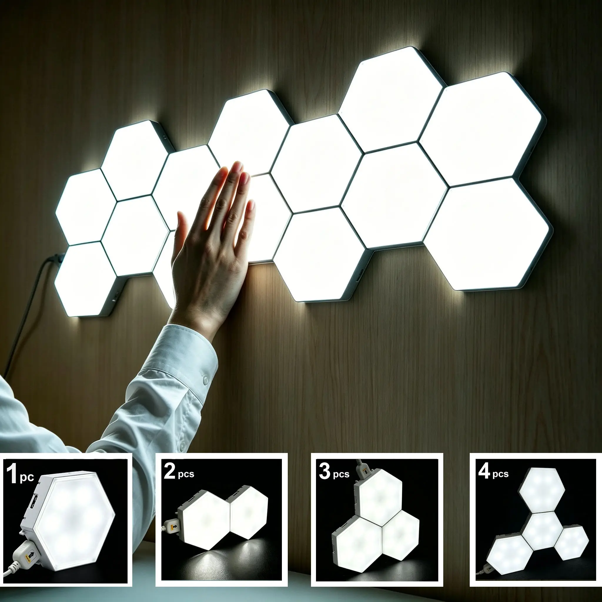 Modular Hexagon LED Wall Lights, Touch Control Dimmable Splicing Night Lamp, Gaming Room Bedroom Decor Light, Decorative Wall Light for Christmas & Holiday Gift