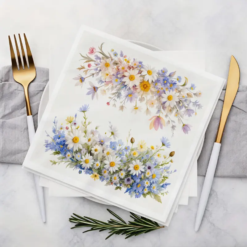 Watercolor Floral Party Decorative Napkins Wildflower Bouquet Pattern High-Quality Soft Paper Material Elegant Table Setting for Weddings and Birthdays 12.5cm * 12.5cm / 4.92inch 20 sheets/pack