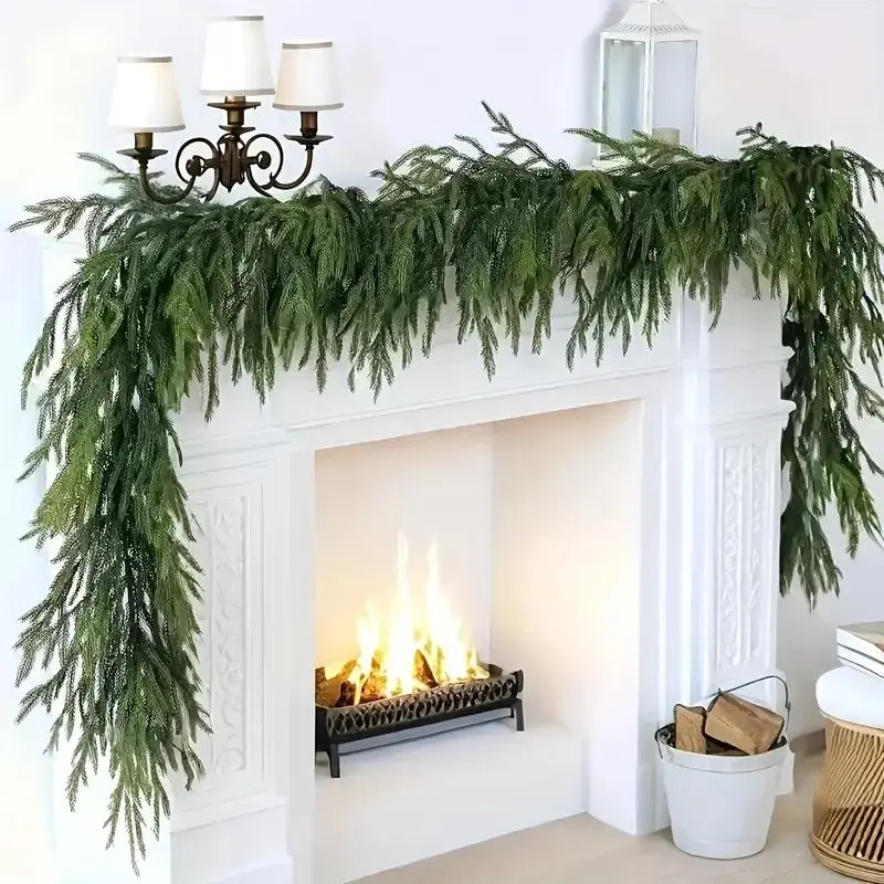 71 in Branch Shape Green Artificial Pine Wreath, 1 Piece Christmas Holiday Decoration for Fireplace, Window, Indoor & Outdoor Home Festive Use