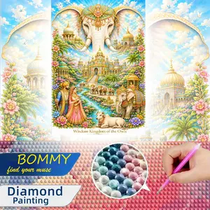One 2D Flat Unframed Handmade DIY Diamond Painting Kit - Fantasy Indian Style Gorgeous Palace Elephant Totem Full Drill High-Definition Pattern Home Decoration Gift for Handicraft Enthusiasts