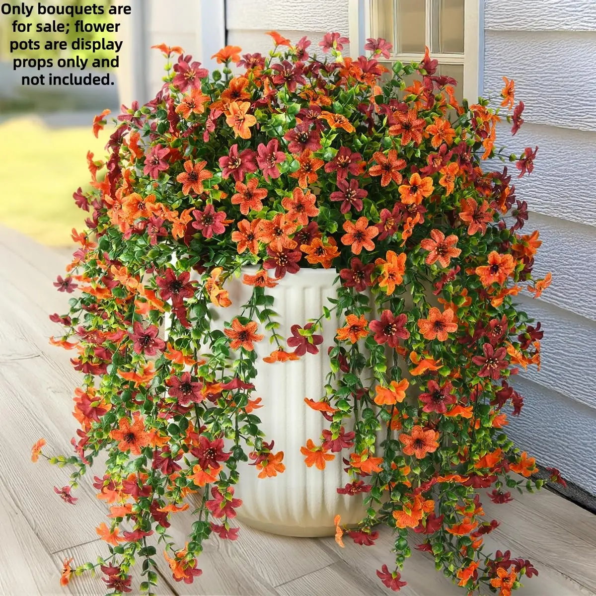 10pcs Artificial Autumn Hanging Flowers, UV Resistant Six-Ear Orchid, Outdoor Fall Decorations, Faux Floral Fillers for Patios and Balconies