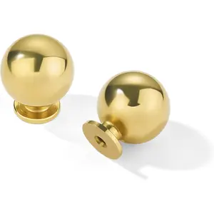 khtumeware 5 Pack 100% Solid Unlacquered Brass Cabinet Knobs Round Ball Real Brass Real Brass Knobs for Dresser Drawer 1 Inch Diameter