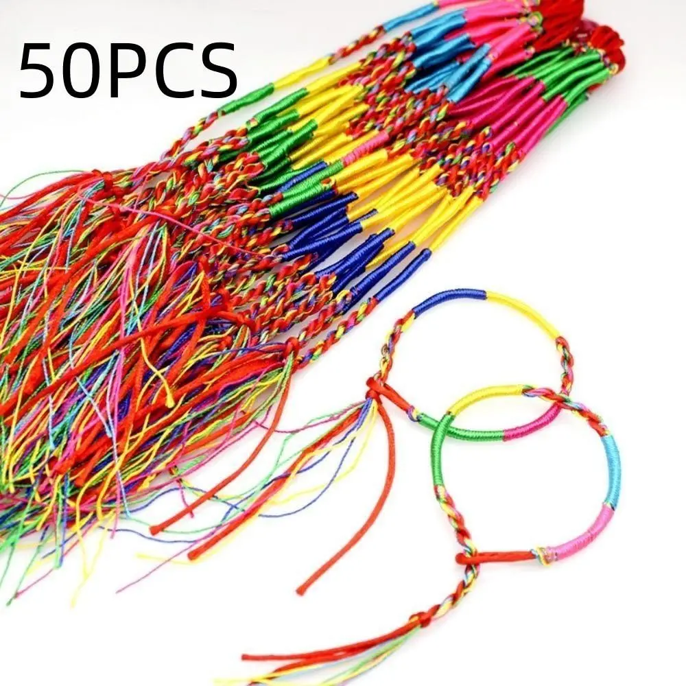 50 Handmade Bracelets, Various Colors Friendship Rope Wristbands, Party Supplies, Dragon Boat Festival, Mexican Hippie Party Gifts, Random Colors, 30cm, Braided Bracelets, Boho Style Bracelet